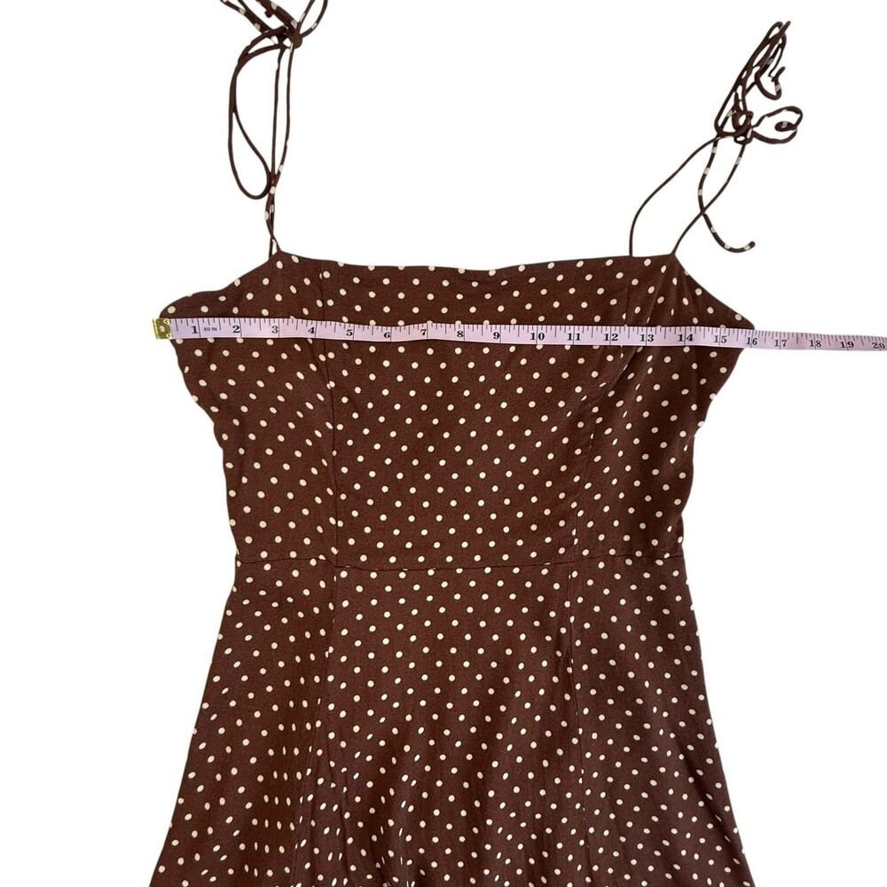 Reformation Sarah Polka Dot Mini Dress Size 8 Brown Shoulder Ties Skater Strappy - Picture 6 of 9